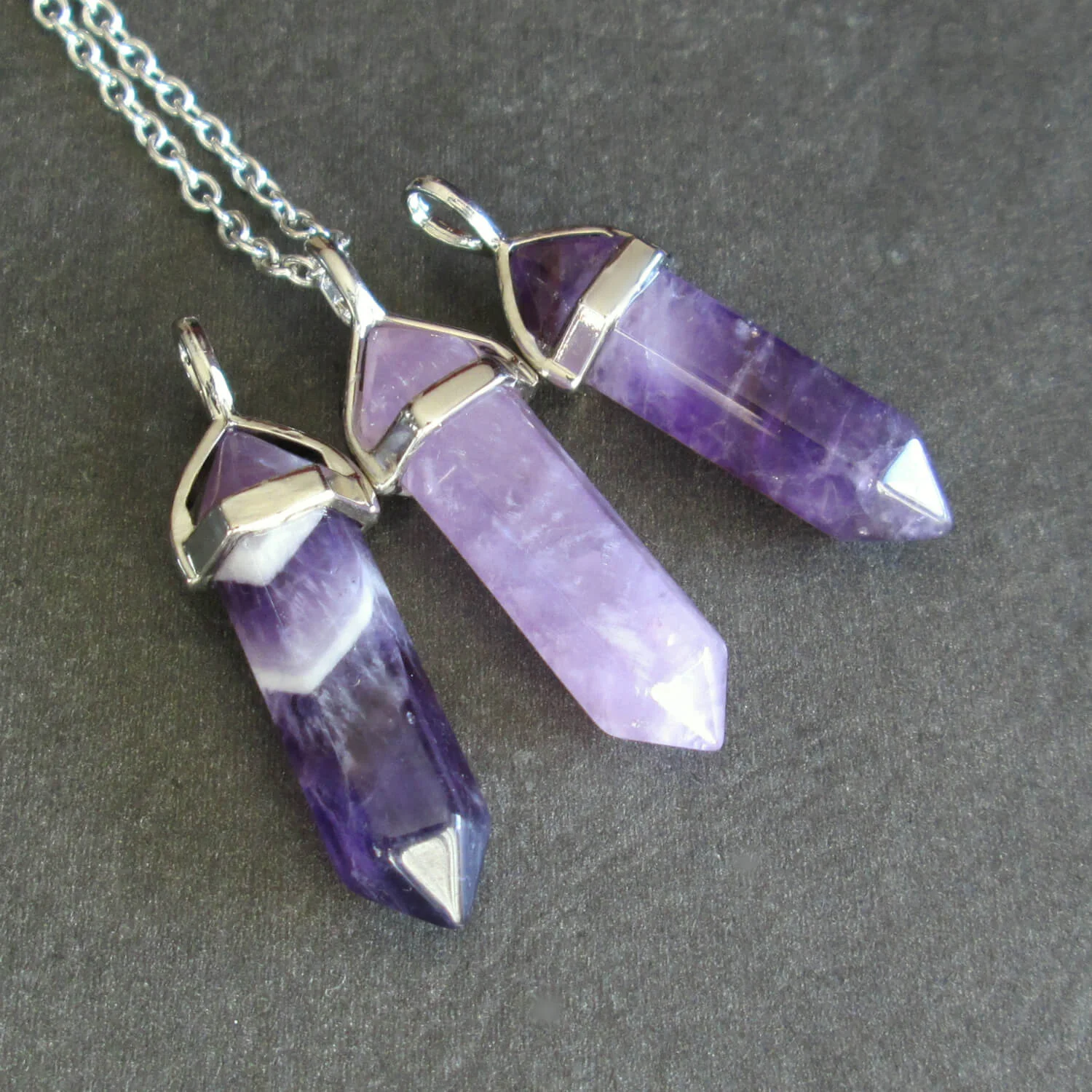 Amethyst Point Necklace Purple Crystal Pendant Gold Chain